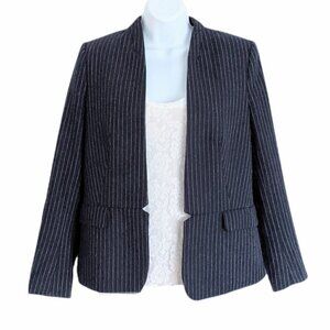 H&m navy blue stripped wool blend blazer jacket 8 us @x